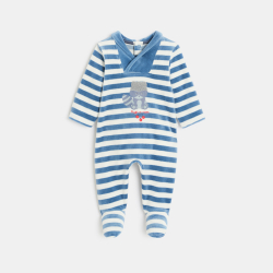 بذلة نوم مخملية مخططة، باللون الأزرق للأطفال الصغار